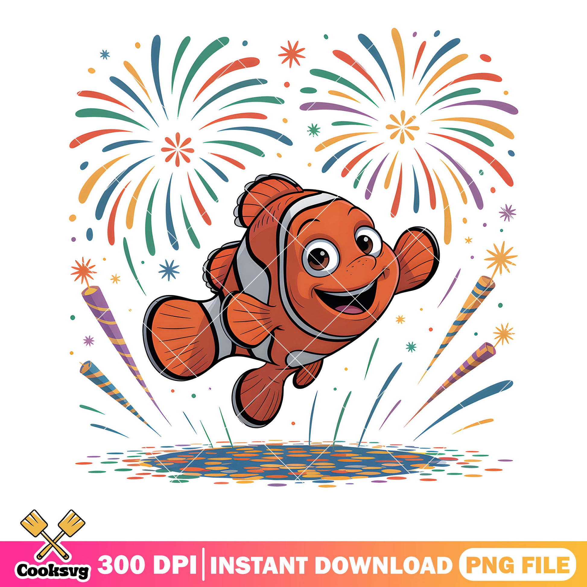 Nemo firework poster png, nemo and friends png, poster nemo png