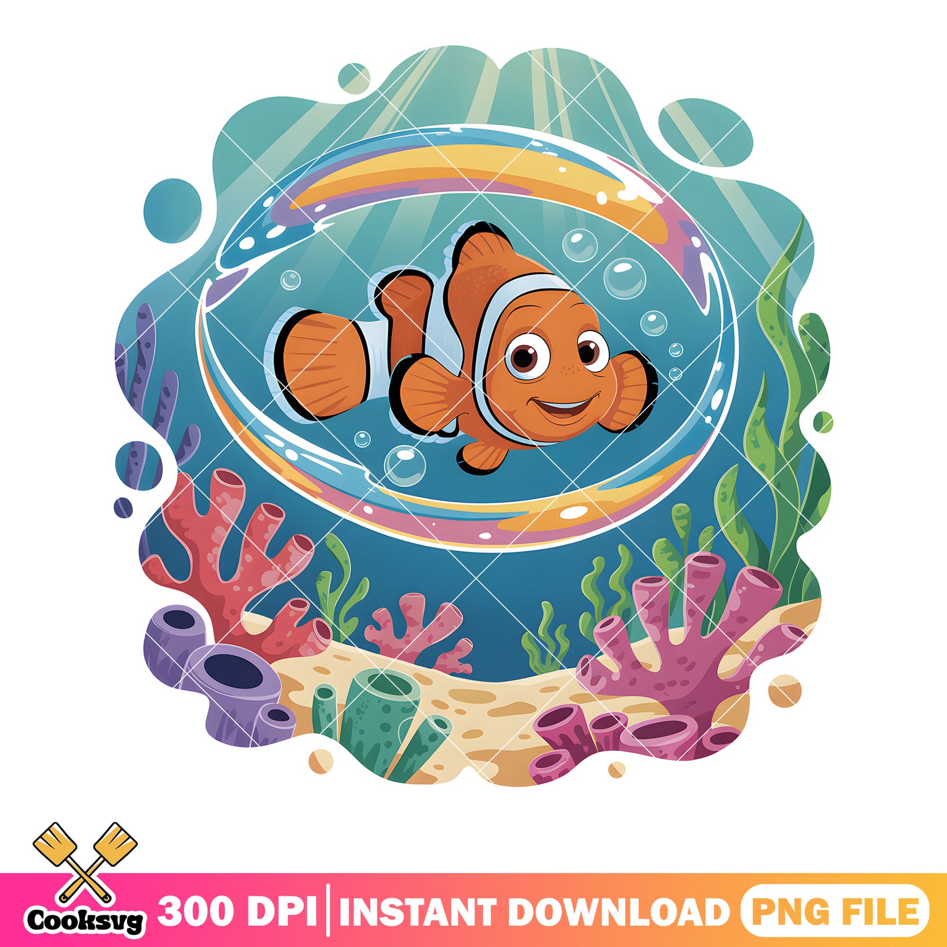 Nemo in the bubble  png, disney sticker png, clownfish nemo png