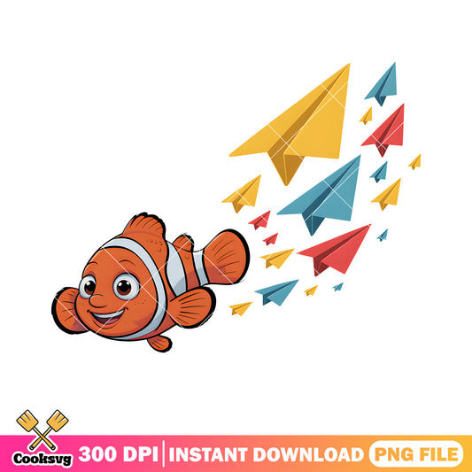 Nemo paper plane png, clownfish nemo png, poster nemo png