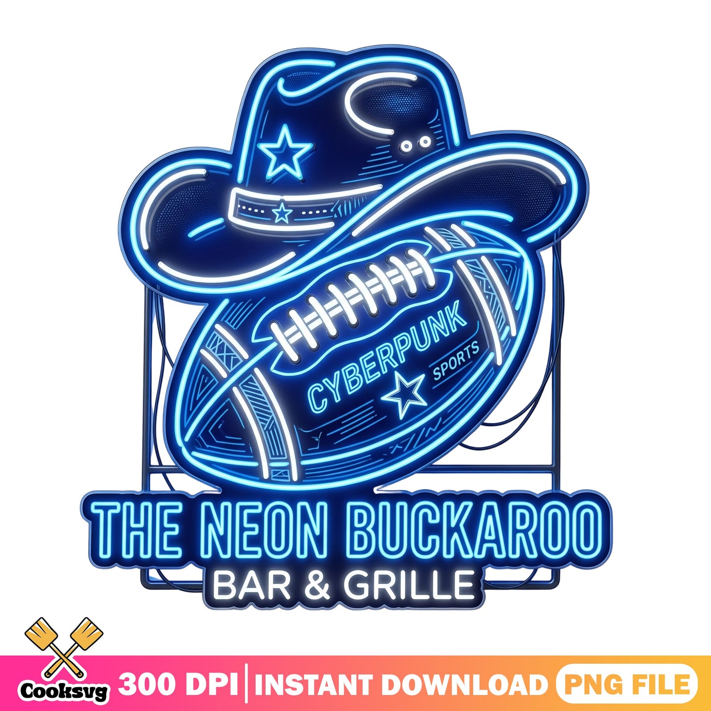 Neon Cowboy Football Bar And Grille PNG, Western Sports PNG, Retro PNG