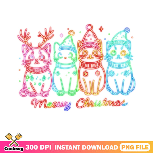 Neon cute christmas cat png, christmas vibes png, christmas gifts png
