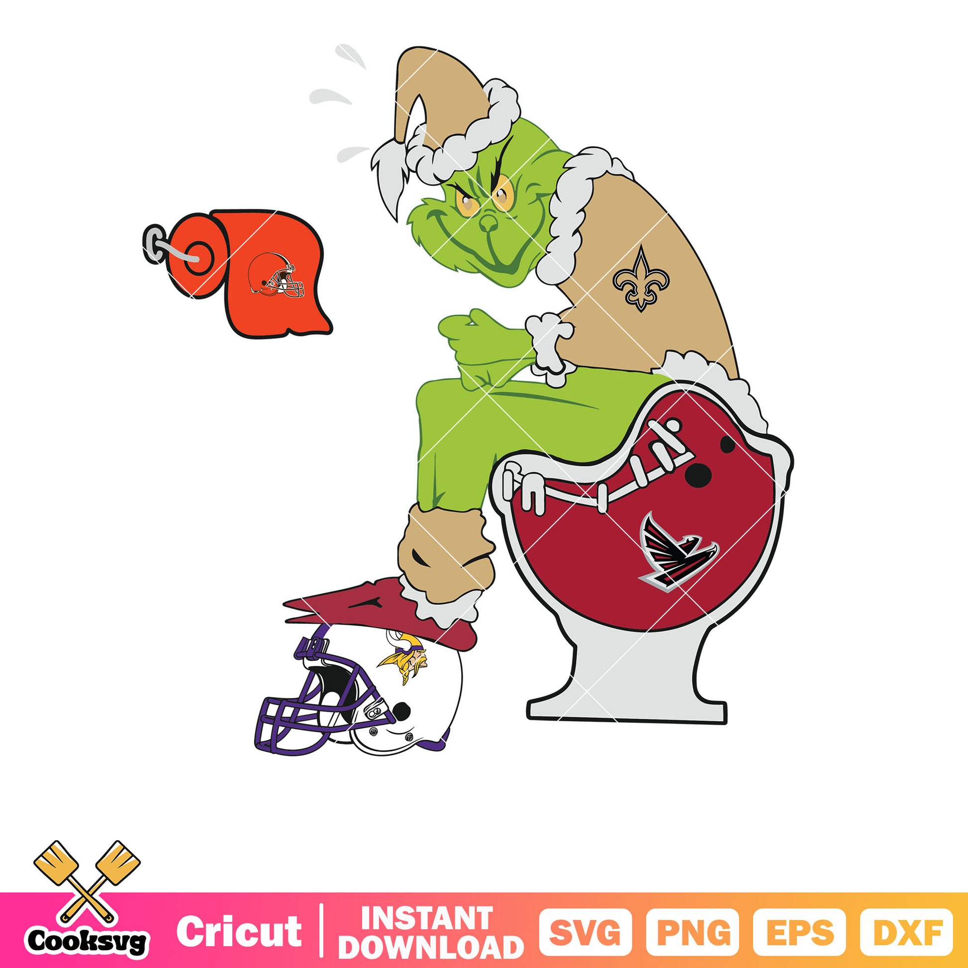 New Orleans Saints Grinch on toilet svg, grinch sitting on toilet svg