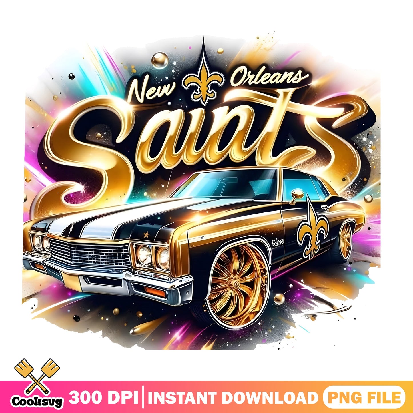 New Orleans Saints Car PNG, Saints NFL Football PNG, Retro Car PNG