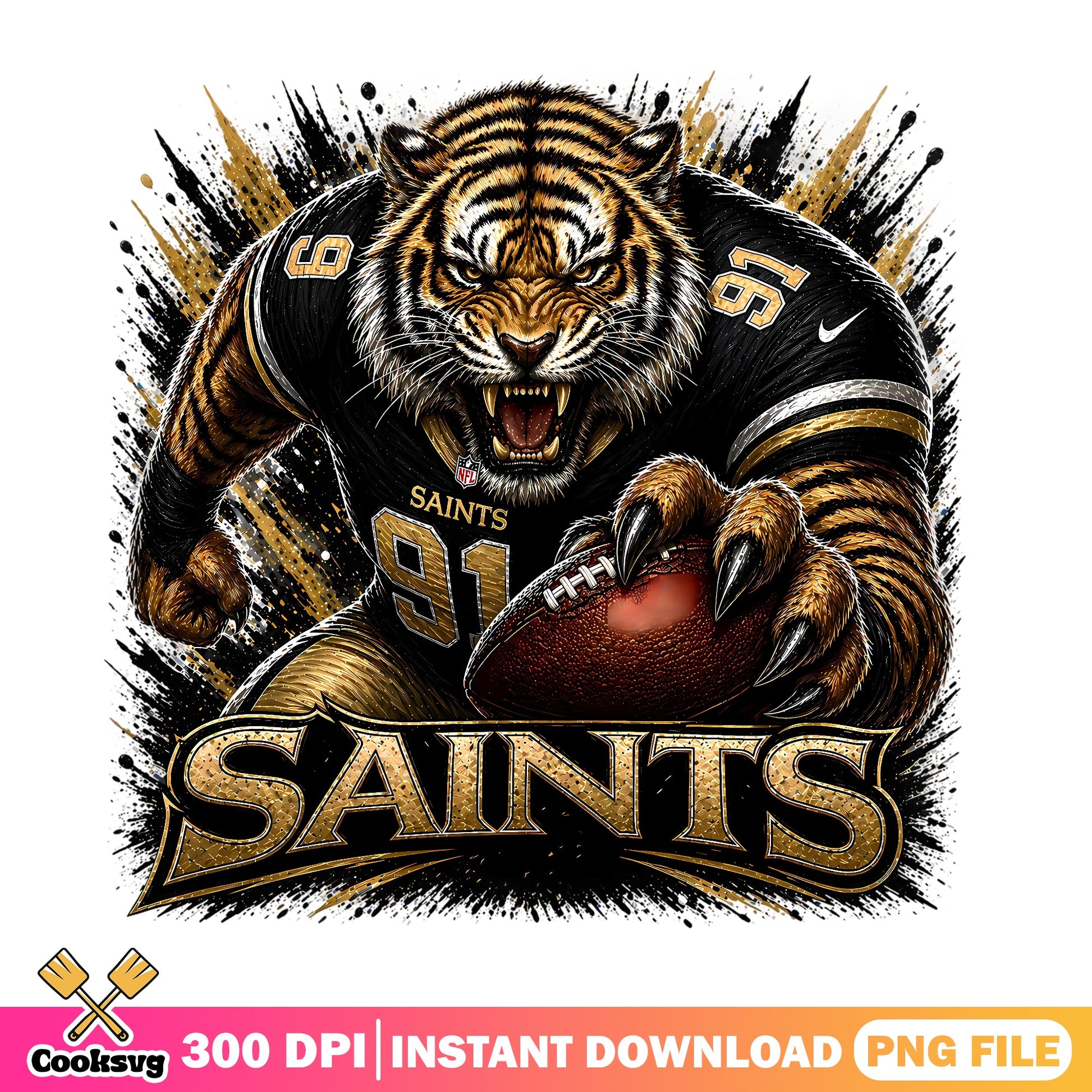 New Orleans Saints Tiger Football PNG, Saints NFL PNG, Football Fan PNG