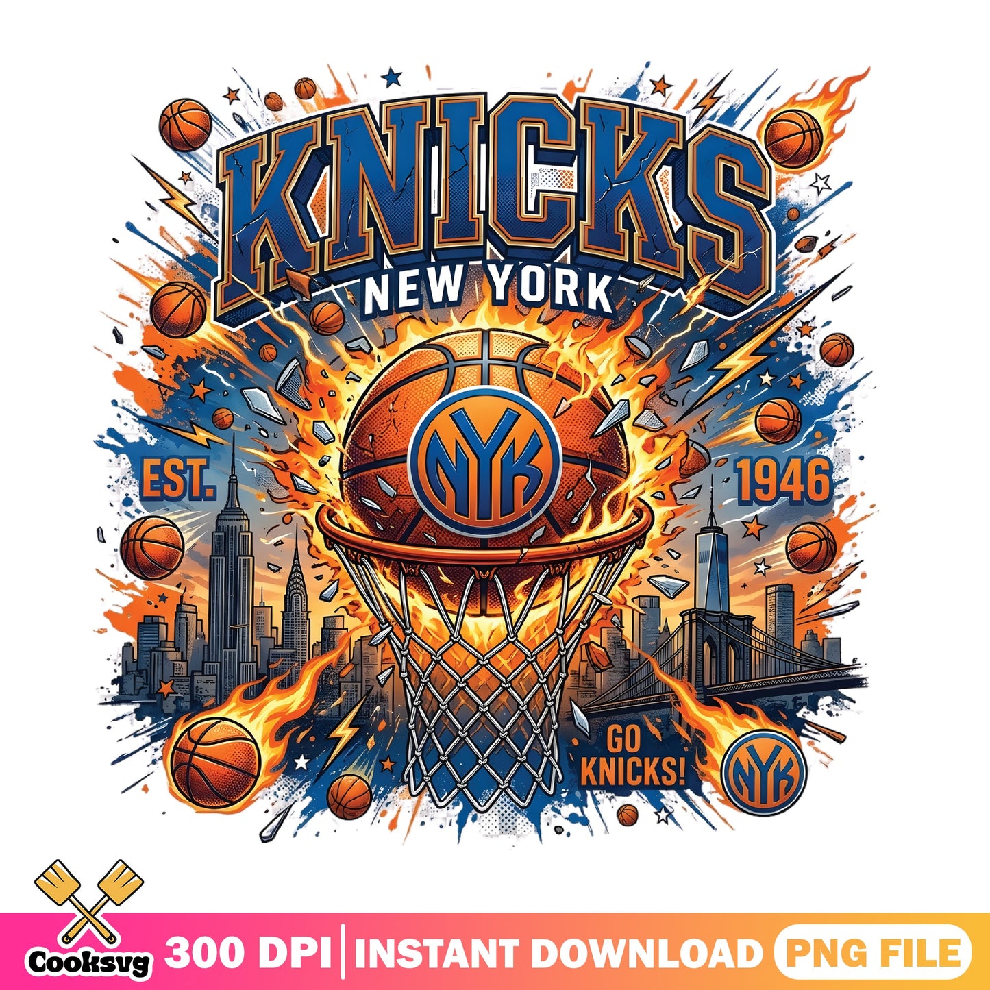 New York Knicks Basketball PNG, NBA Team Shirt, Go Knicks PNG