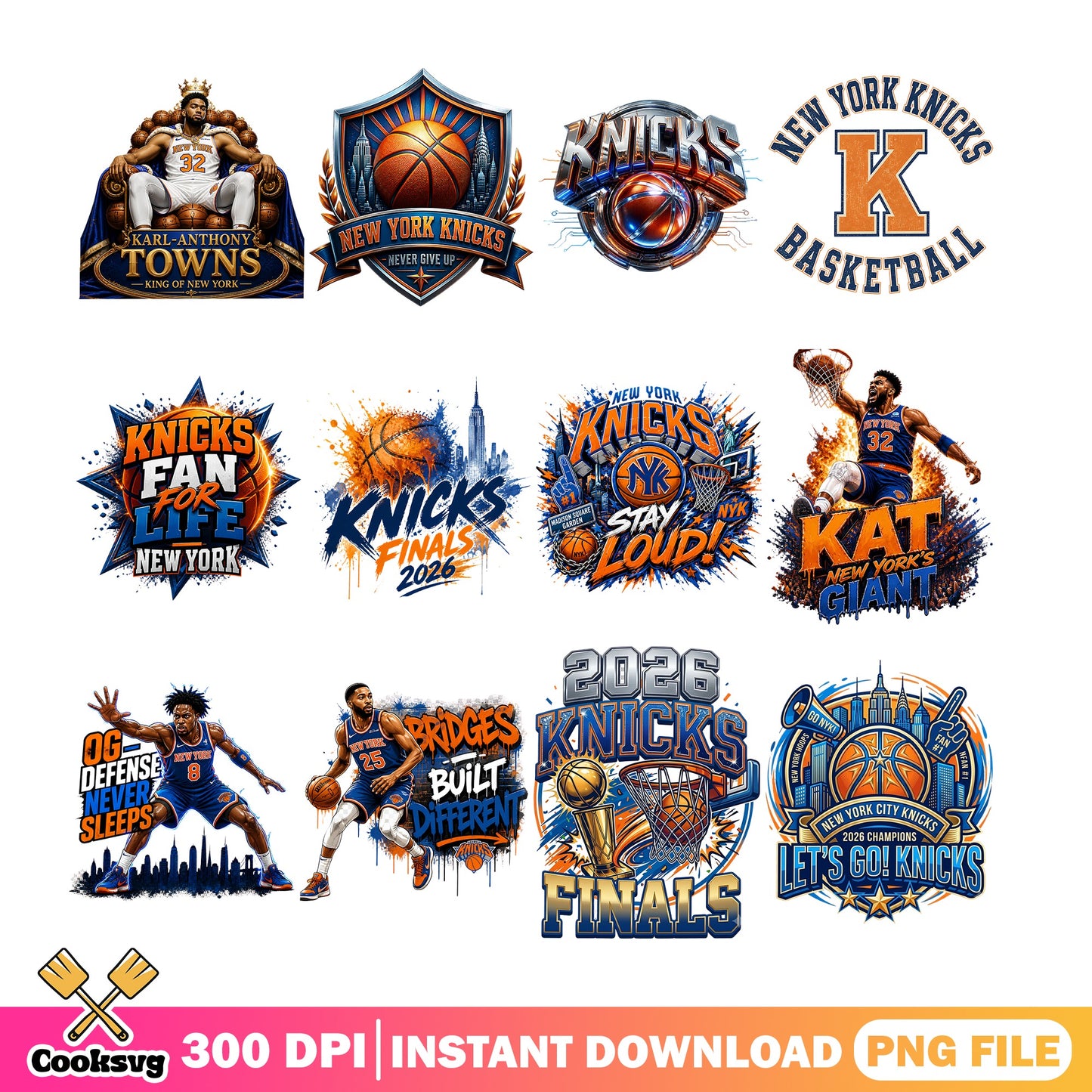 New York Knicks PNG Bundle, Basketball Fan PNG, NBA PNG