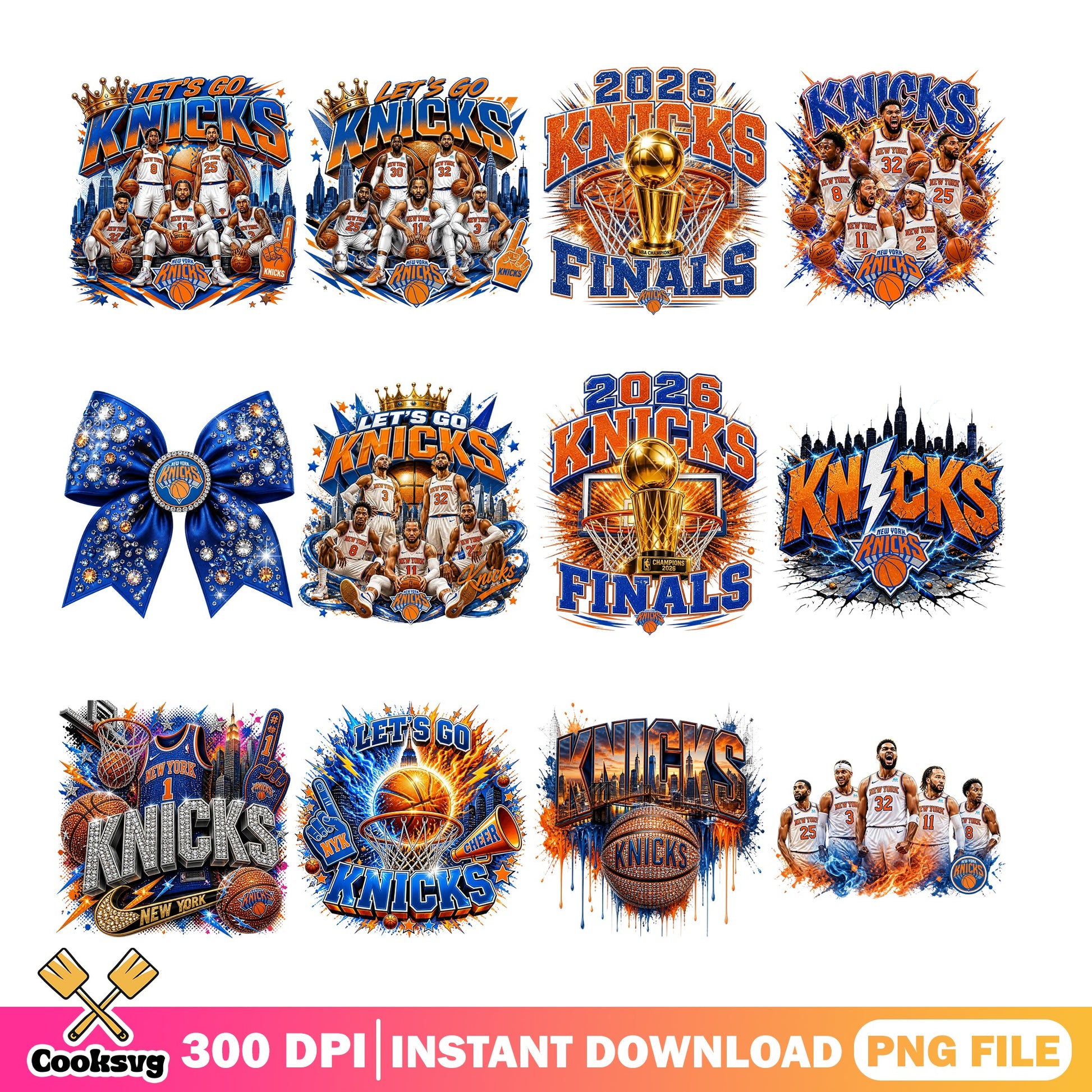 New York Knicks PNG Bundle, Let's Go Knicks PNG, Basketball PNG