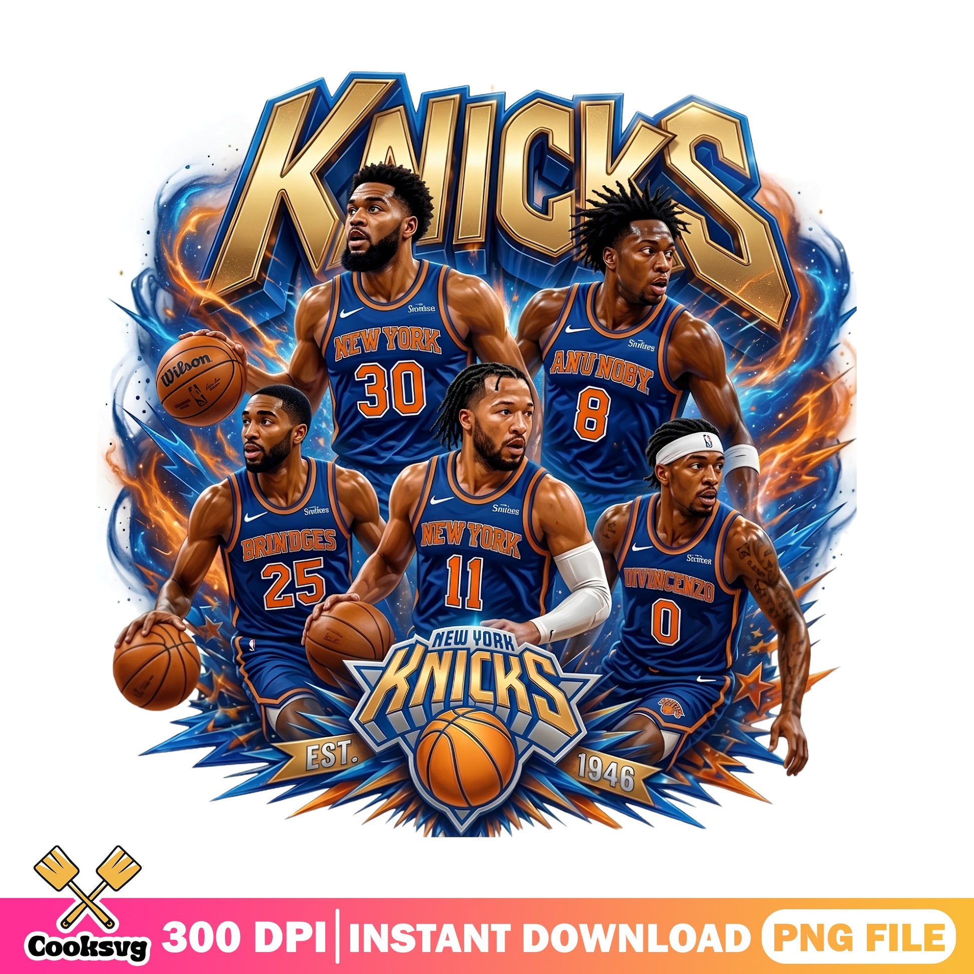 New York Knicks Players PNG, NBA Basketball Team PNG, Knicks EST 1946 PNG
