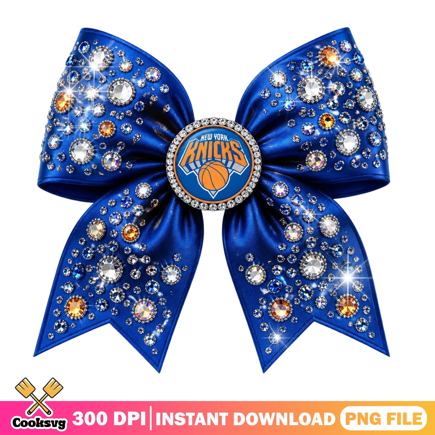 New York Knicks Rhinestone Bow PNG, NBA Basketball PNG, Glitter Bow PNG