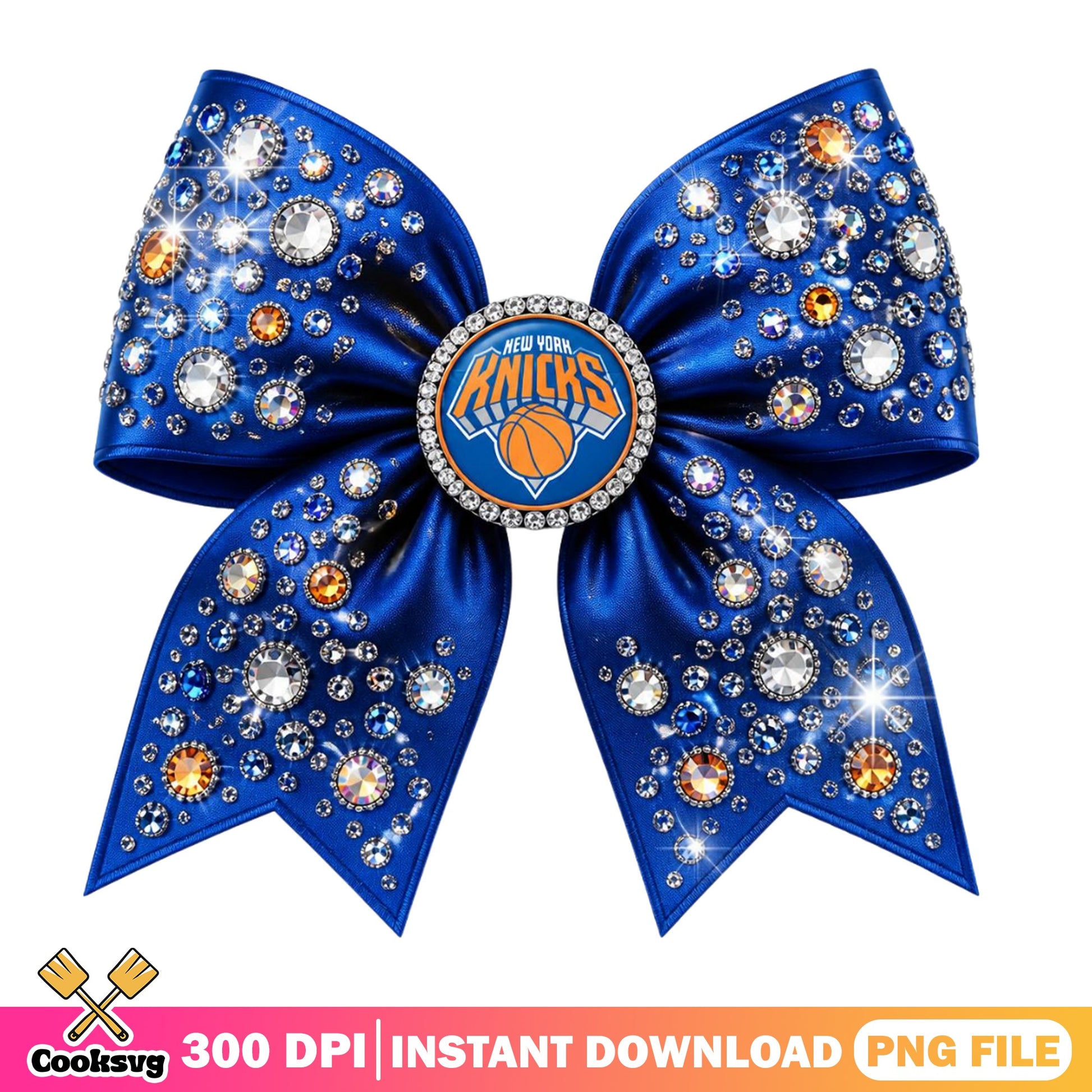 New York Knicks Rhinestone Bow PNG, NBA Basketball PNG, Glitter Bow PNG