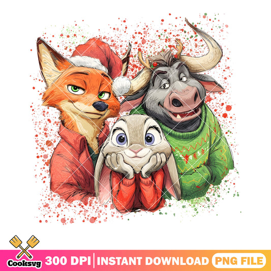 Nick judy christmas png, zootopia holiday png, sweter art friends png