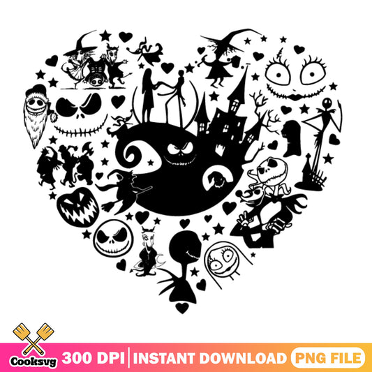 Nightmare Before Christmas Heart PNG, Jack Skellington PNG, Halloween PNG
