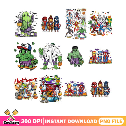 Nightmare halloween night png bundle, iron man png, witch costume png
