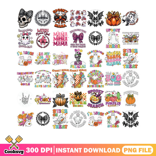 Nightmare halloween png bundle, jack o lantern png, skull skeleton png