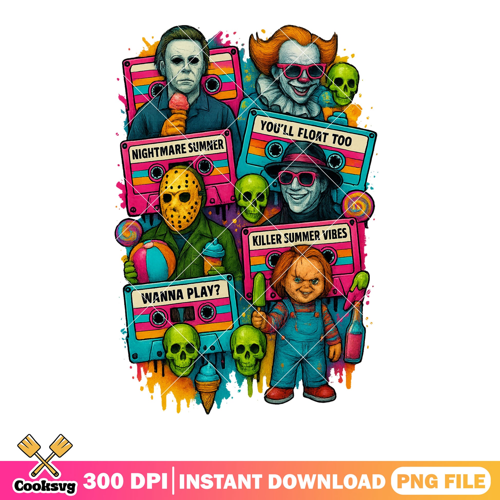 Nightmare summer png, summer vibes png, skull skeleton png