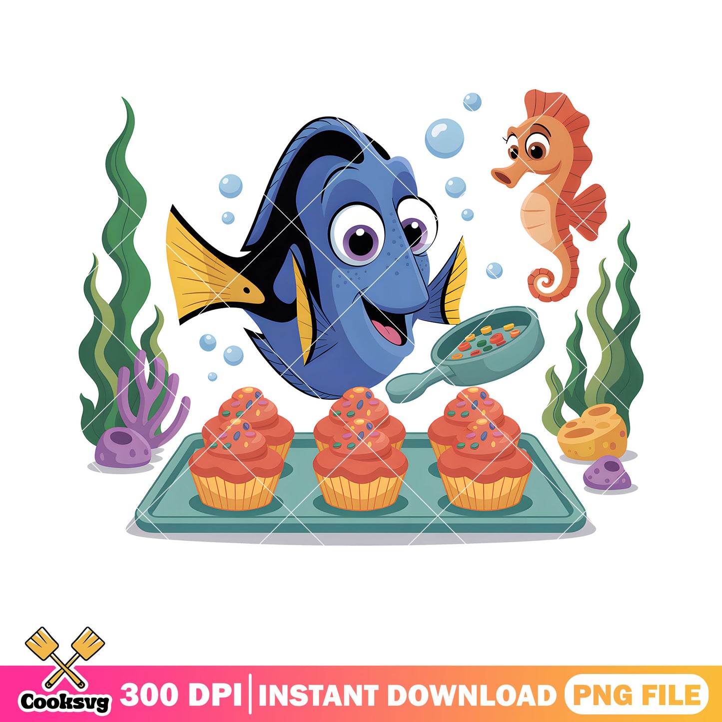 Ocean cup cake with dory png, finding dory png, dory disney png