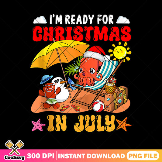 Octopus ready for christmas in july png, christmas in july​ png, summer christmas​ png