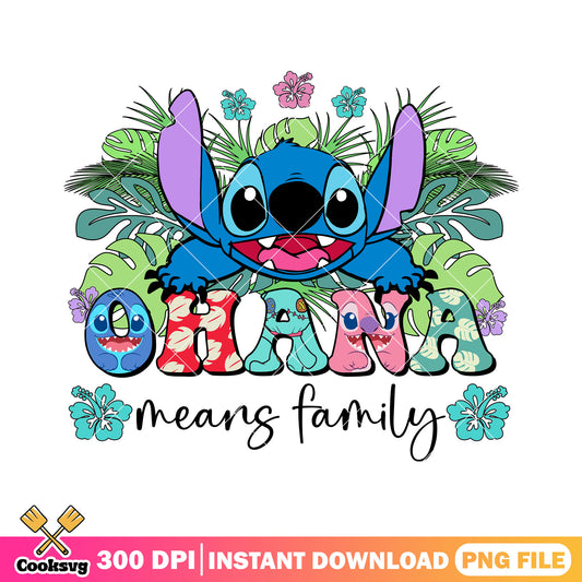 Ohana family and stitch white png, ohana means family png, stitch ohana png