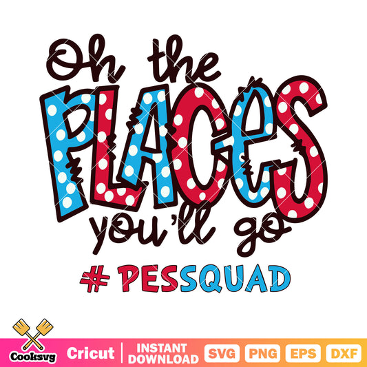 Oh the places you will go svg, white polka dot dress​ svg