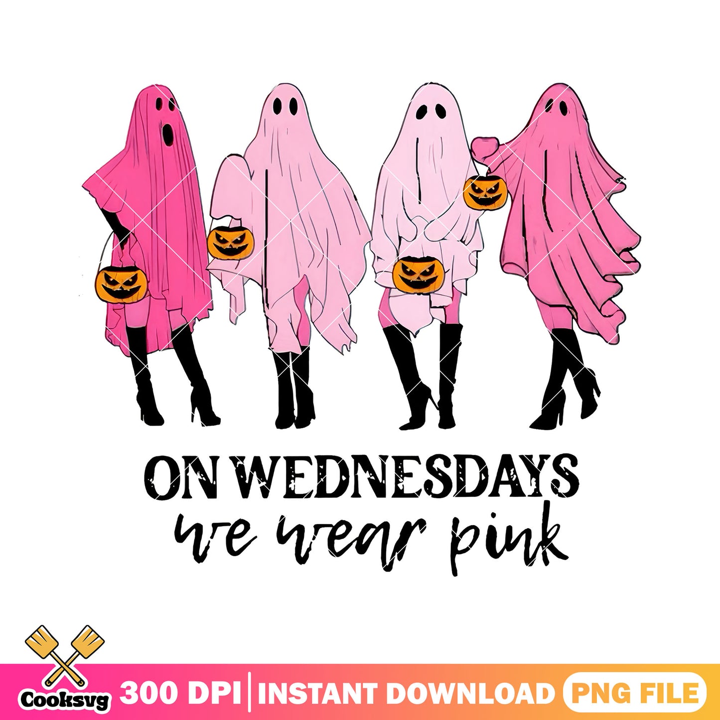 On wednesdays we wear pink halloween png, pink ghost girl png