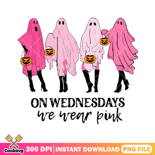 On wednesdays we wear pink halloween png, pink ghost girl png
