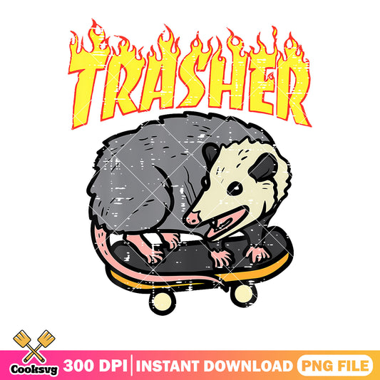 Opossum Skateboard Trasher Possum Skater png, t shirt art​ png