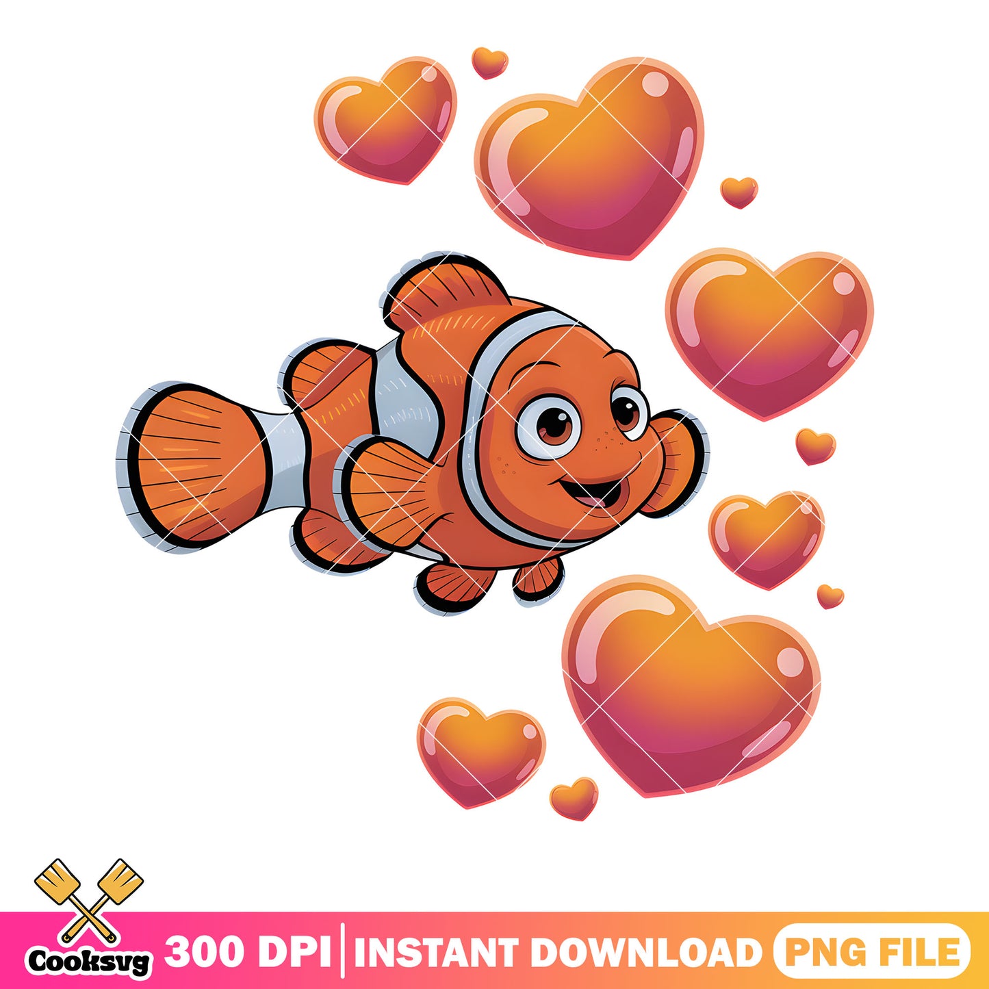 Orange heart nemo poster png, clownfish nemo png, nemo png