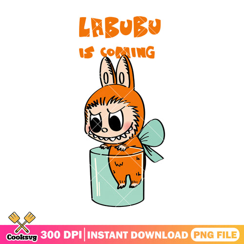 Orange labubu is coming png, labubu coming soon png, labubu macaron png