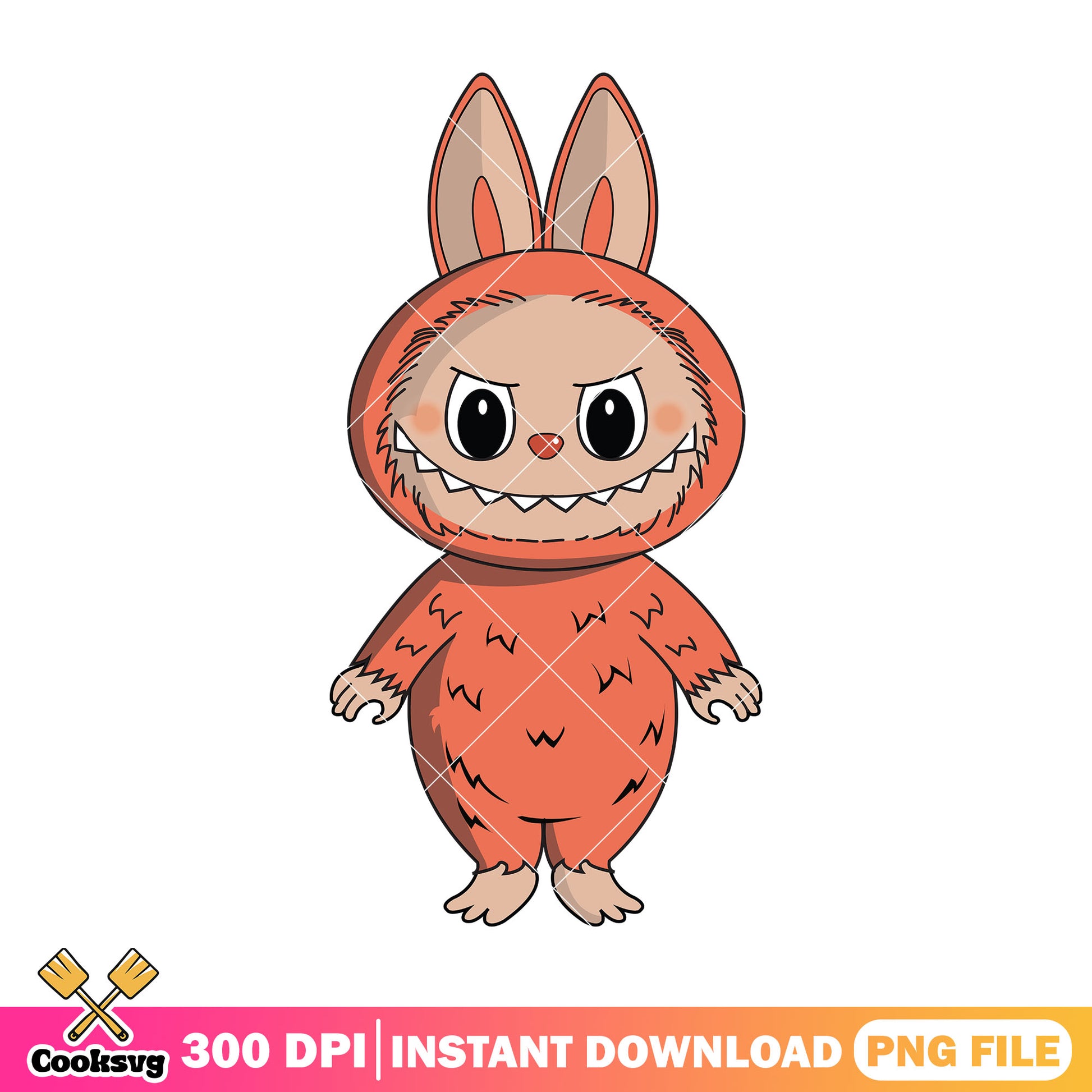 Orange labubu monster png, labubu standing png, big labubu png