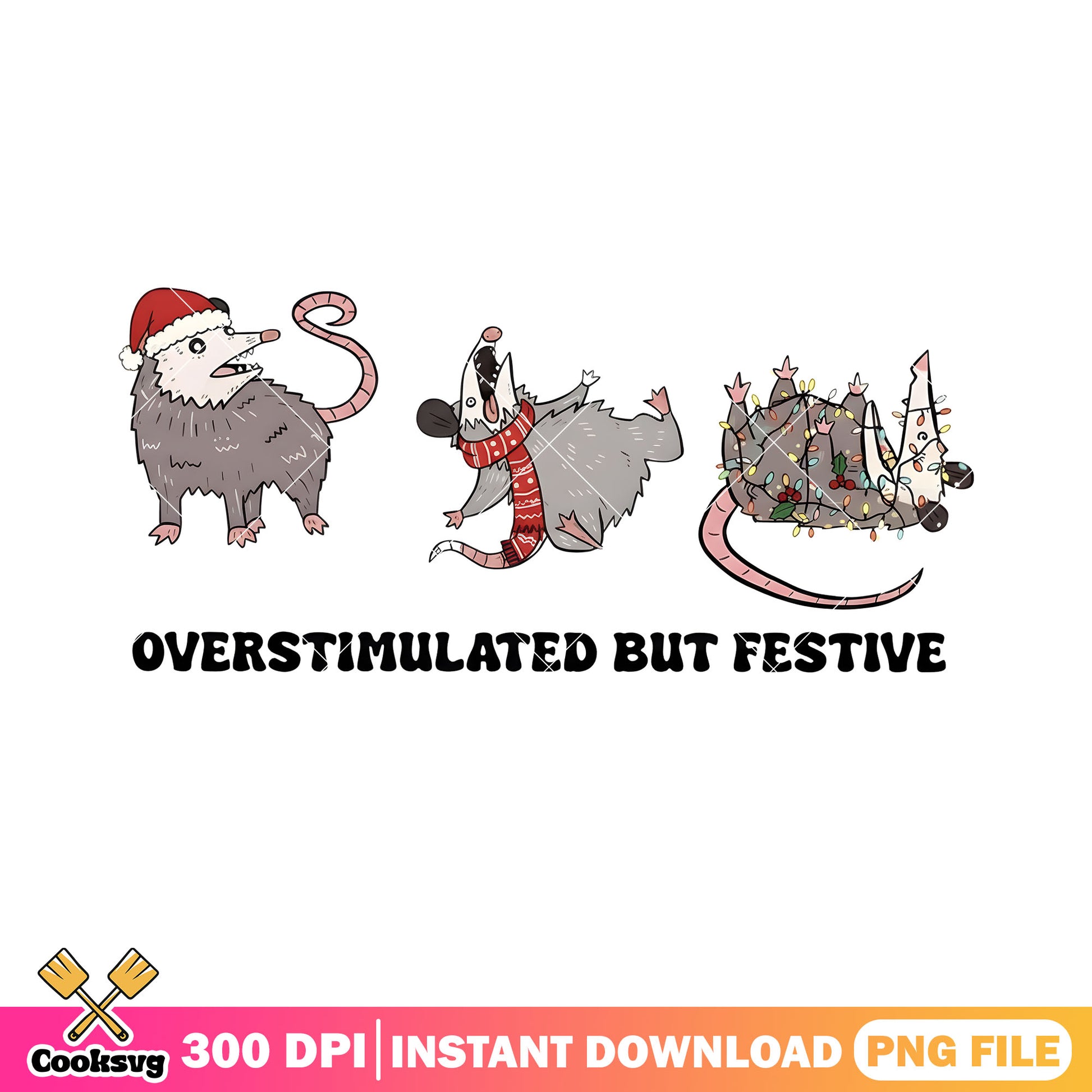 Overstimulated but festive png, Opossum png, santa hat png