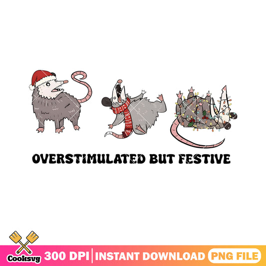 Overstimulated but festive png, Opossum png, santa hat png