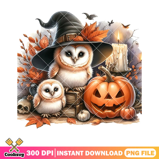 Owl the witch and her baby png, jack o lantern png, scary halloween night png