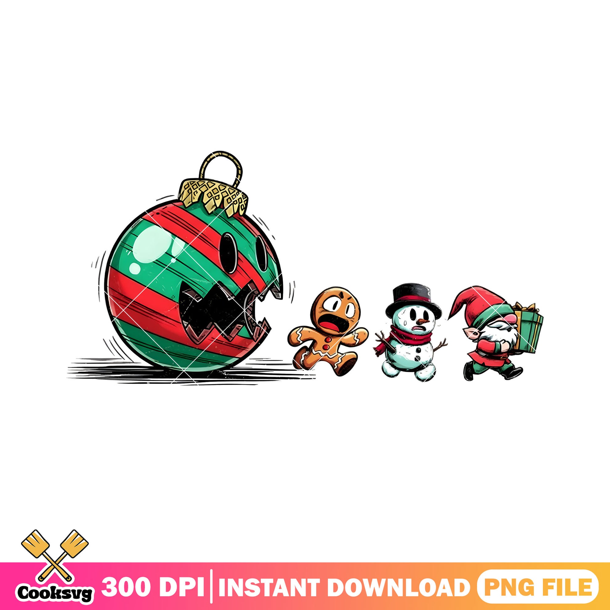 Pacman christmas decor png, gingerbread man​ png, christmas gifts png