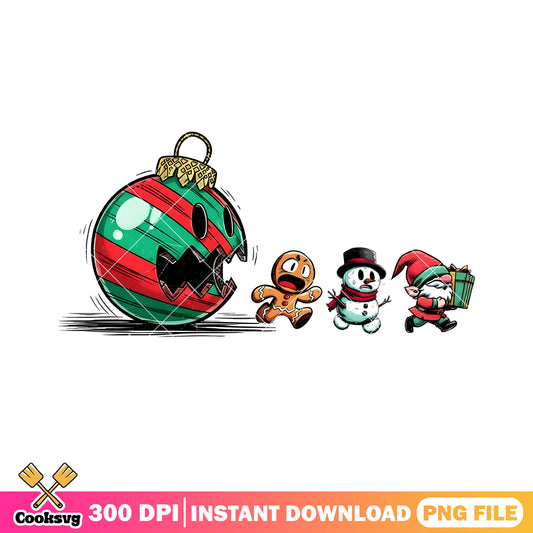 Pacman christmas decor png, gingerbread man​ png, christmas gifts png