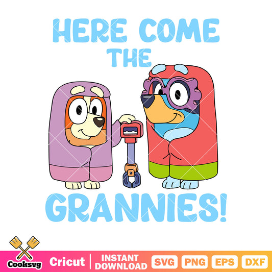Pajamas​ bluey here come the grannies svg, bluey bingo svg, bluey playset​ svg