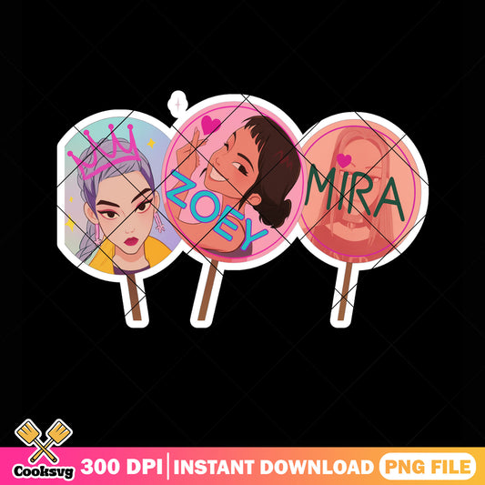 Paper fan huntrix design png sticker, huntrix member png, kpop netflix png