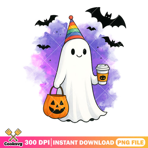 Party ghost hot chocolate png, wicker pumpkin png, halloween scary png