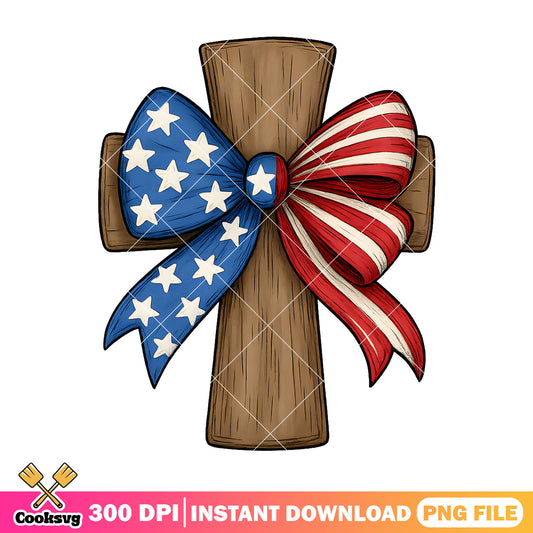 Patriot Cross america png design, america bow tie png, patriotic america​ png