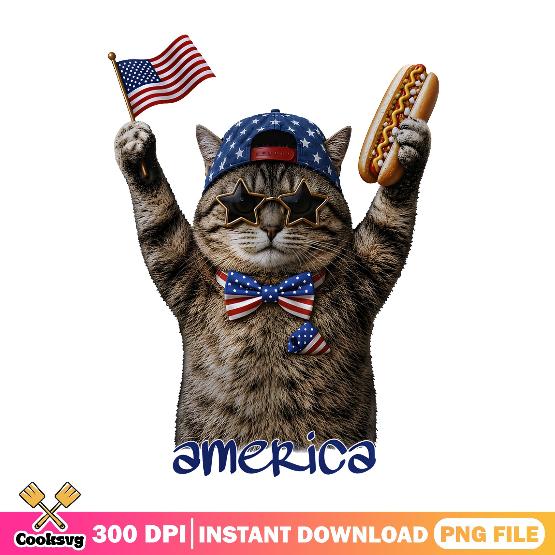 Patriotic Cat America 4th Of July PNG, Funny Cat PNG, Independence Day PNG