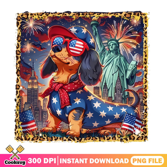 Patriotic Dachshund 4th Of July PNG, American Dog PNG, Fireworks PNG