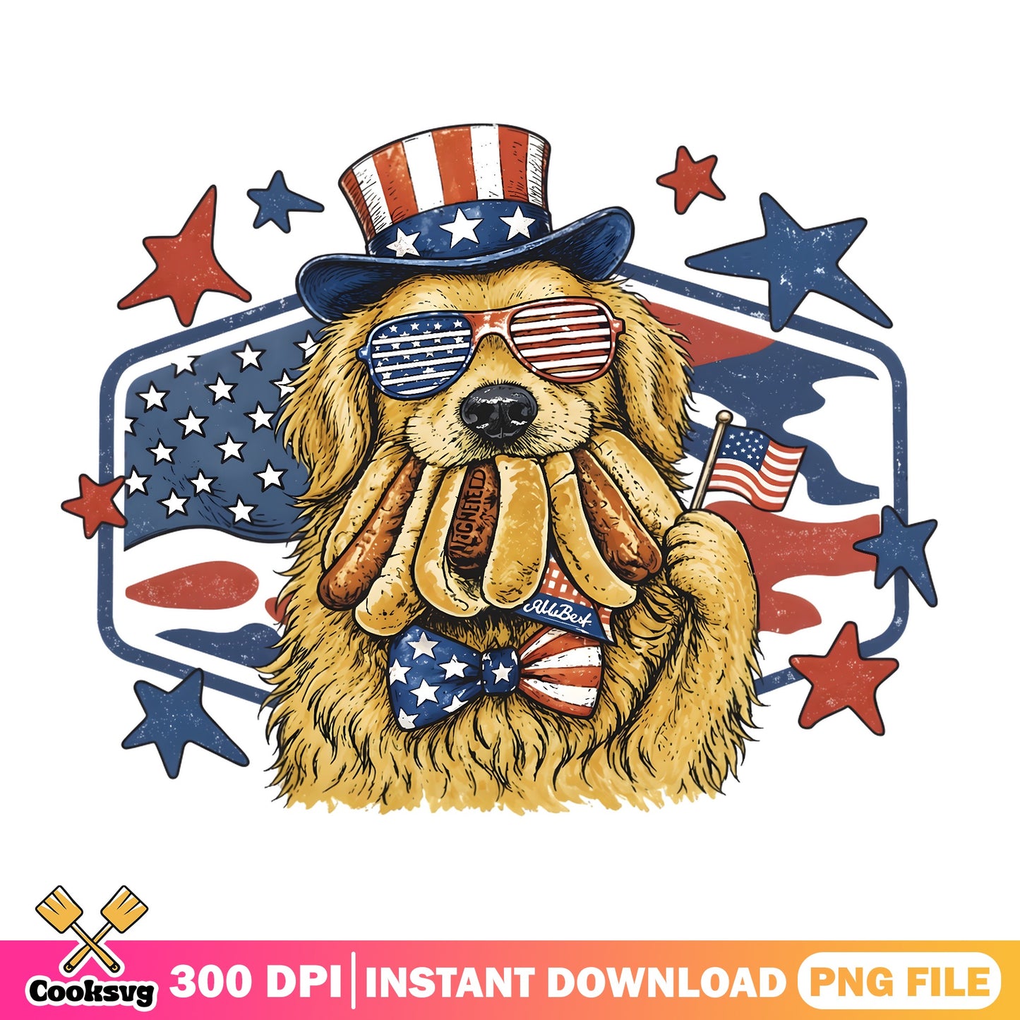 Patriotic Golden Retriever PNG, 4th Of July Dog PNG, USA PNG