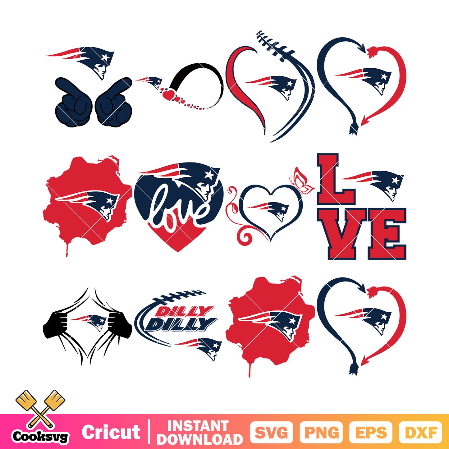 Patriots in my heart bundle svg, new england patriots svg, flying elvis svg