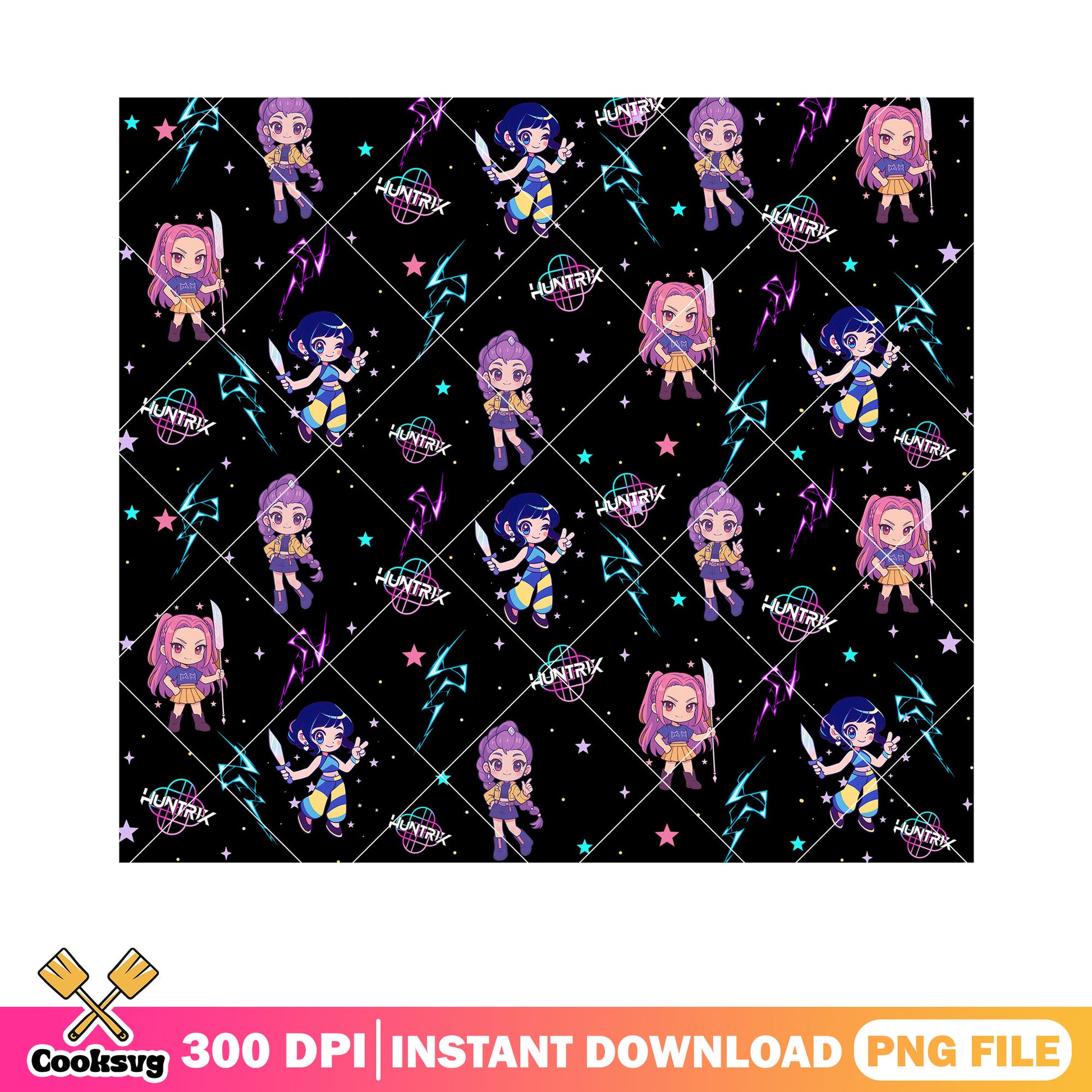 Pattern kpop huntrix logo png, chibi pattern png, sticker chibi png