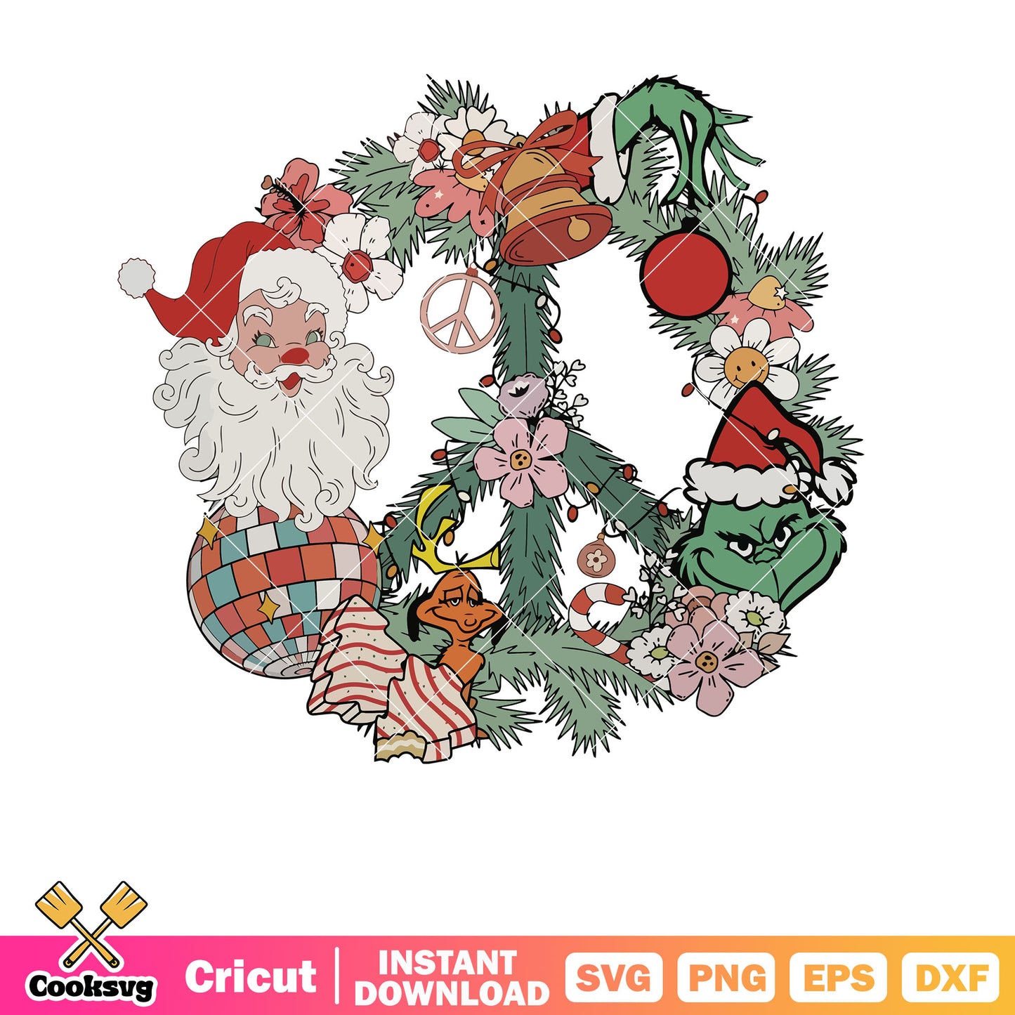 Peace Love Christmas Santa And Grinch svg, peace love joy christmas​ svg