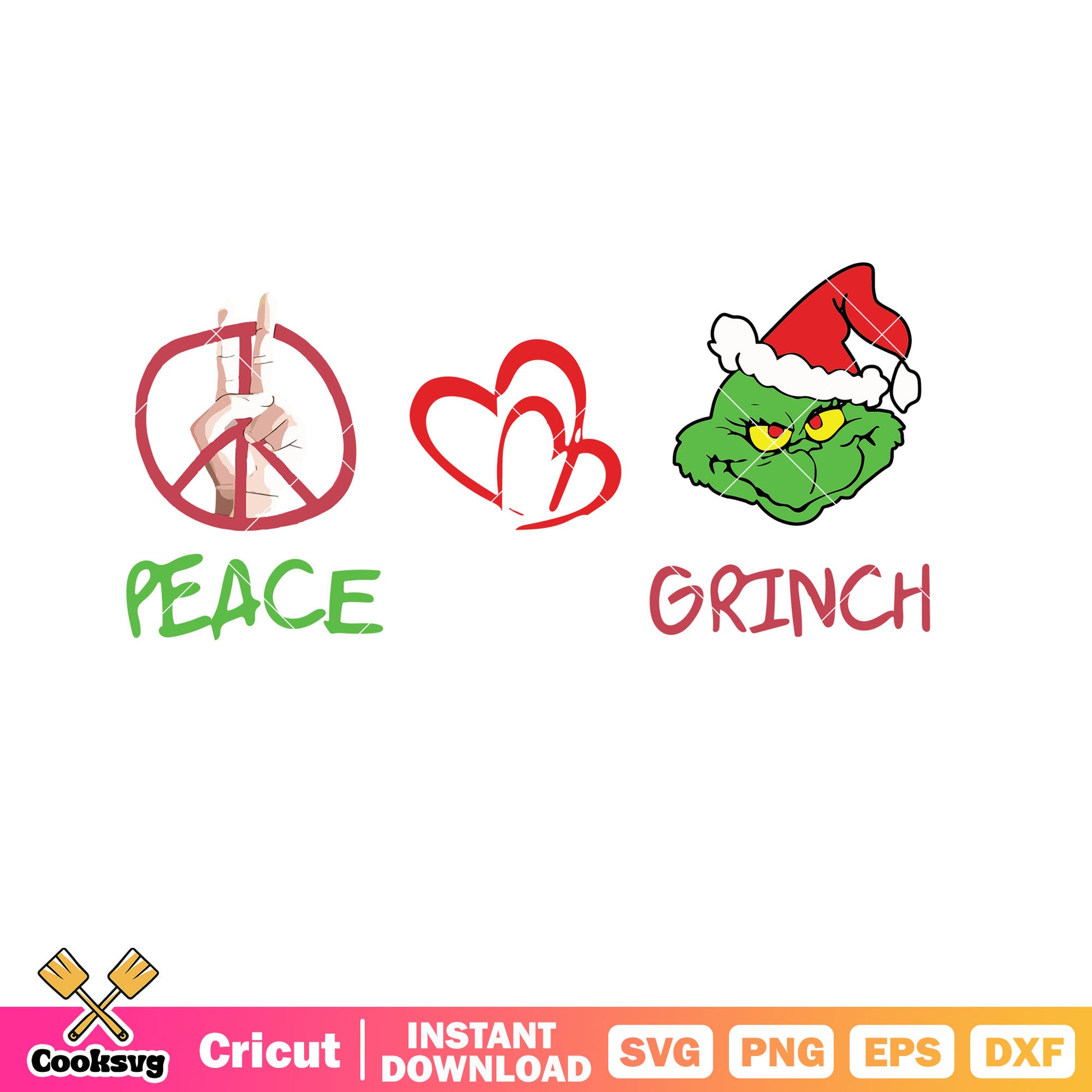 Peace Love Grinch head Christmas, grinch head svg, peace love grinch svg