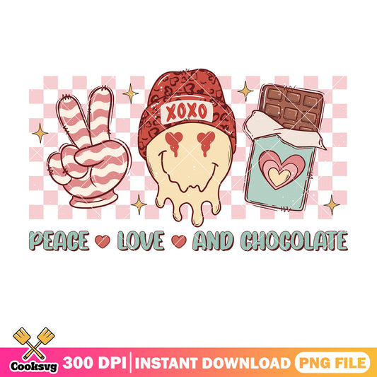 Peace love and chocolate valentine png, peace love valentine png