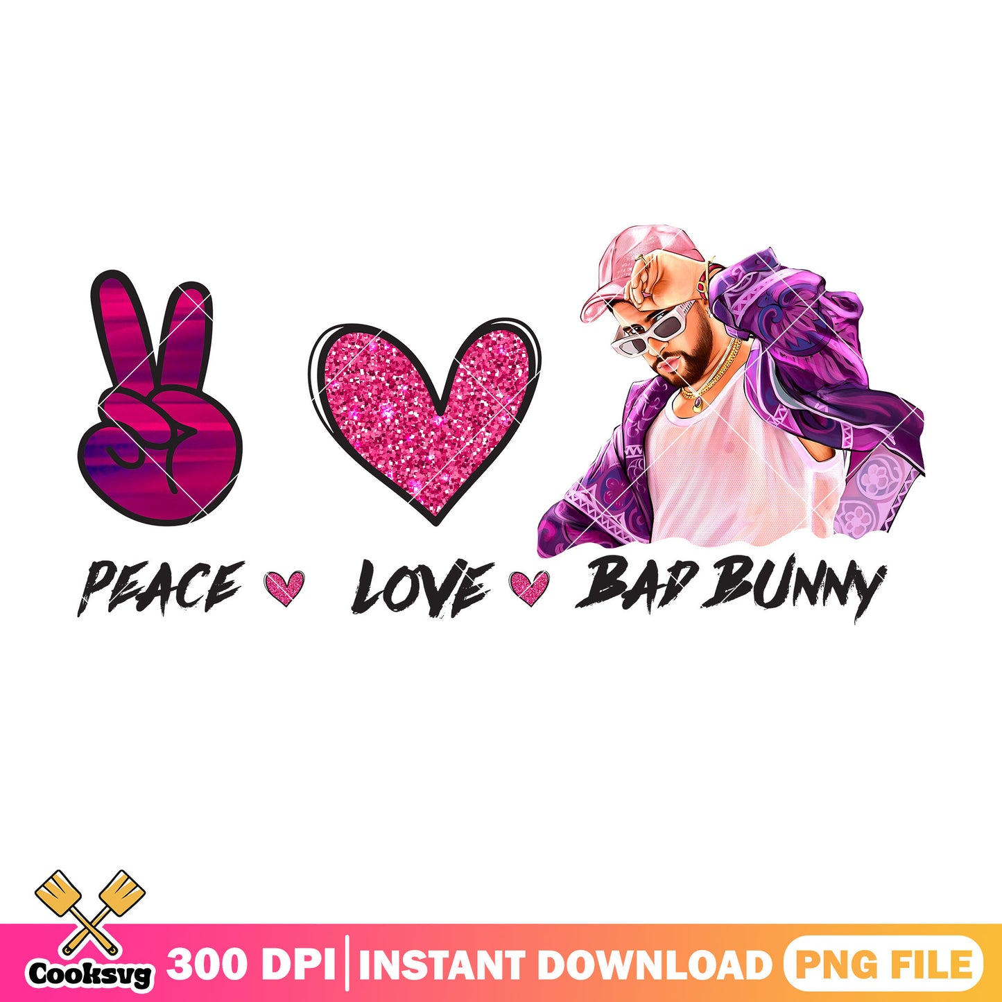 Peace love bad bunny valentine png, peace love valentine png