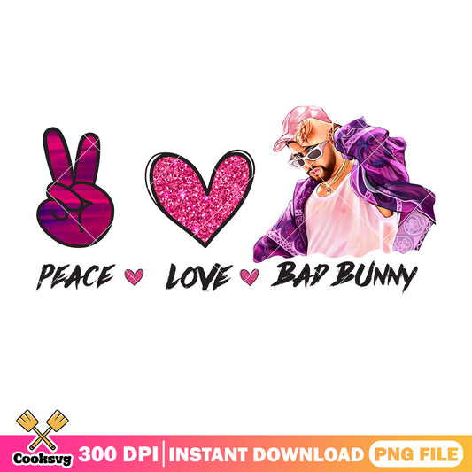 Peace love bad bunny valentine png, peace love valentine png