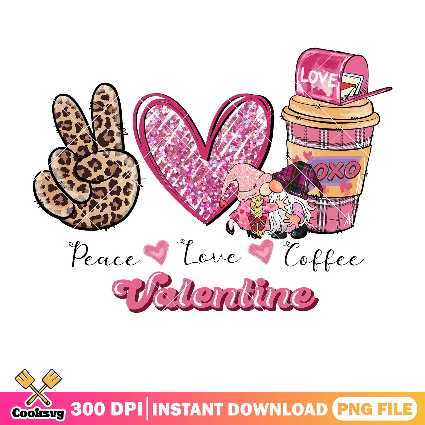 Peace love coffee valentine day png, peace love valentine png