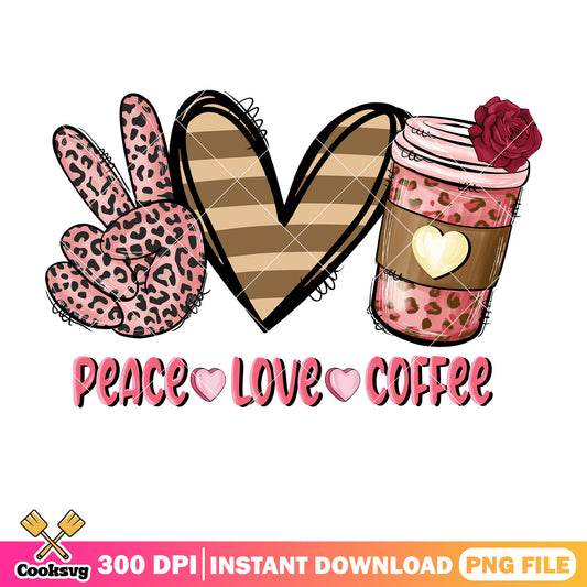 Peace love coffee valentine png design, peace love coffee png